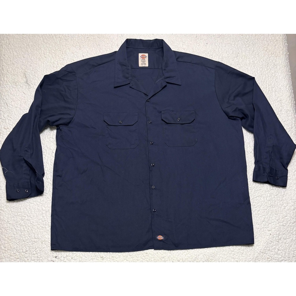 Dickies Mens Flex Work Shirt Blue Button Front Twill 3XL W8413A1